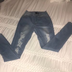 Fashion Nova Distressed Ripped Light wash Jeans